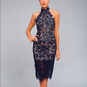 Lulus Divine destiny navy blue lace midi dress S